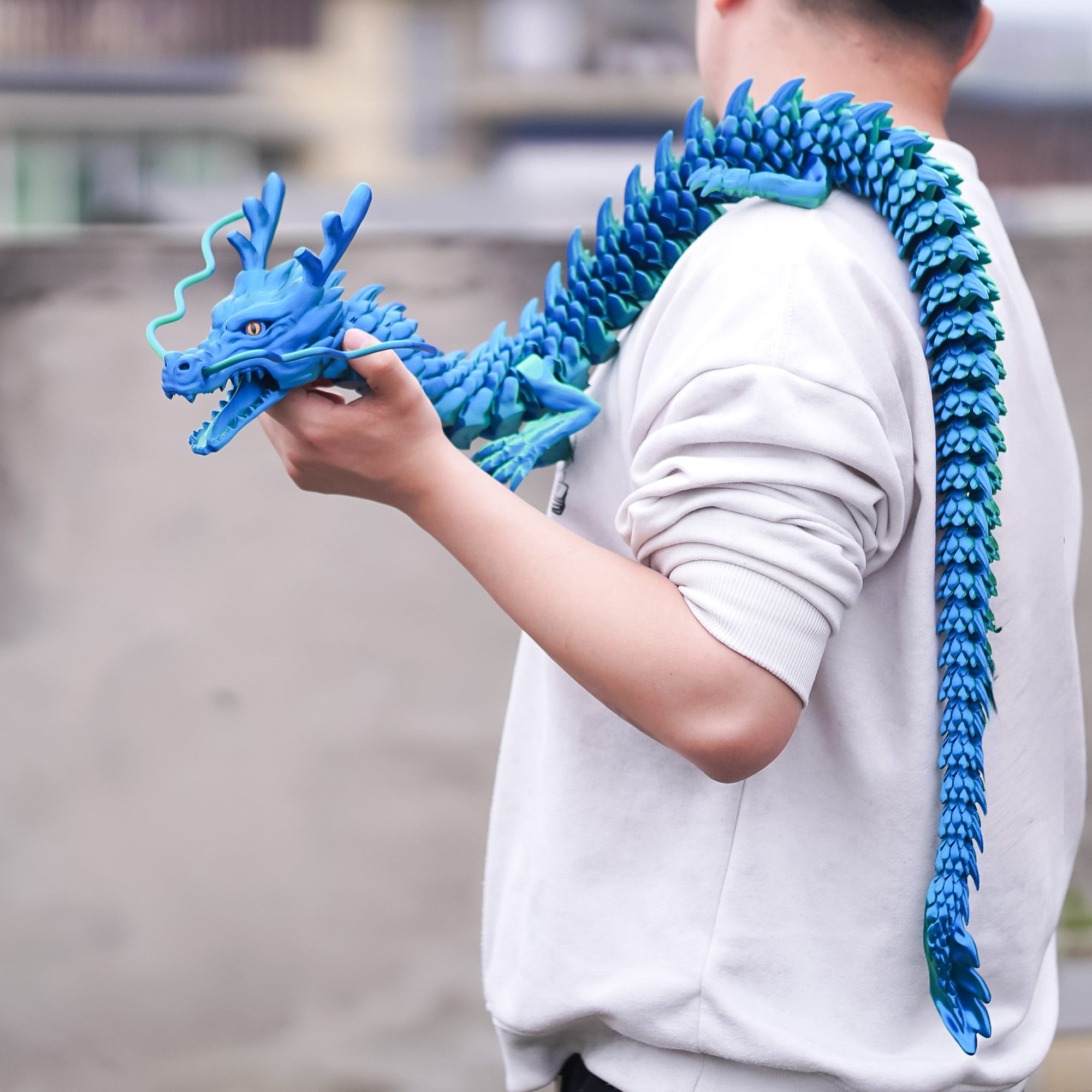 47.5inch 3D Printed dragon,Flexible Joint Animal lacertid Figurines,Realistic Eyes, Home Office Decor,Fidget Toy for Adults Teens Boy Festival Gifts