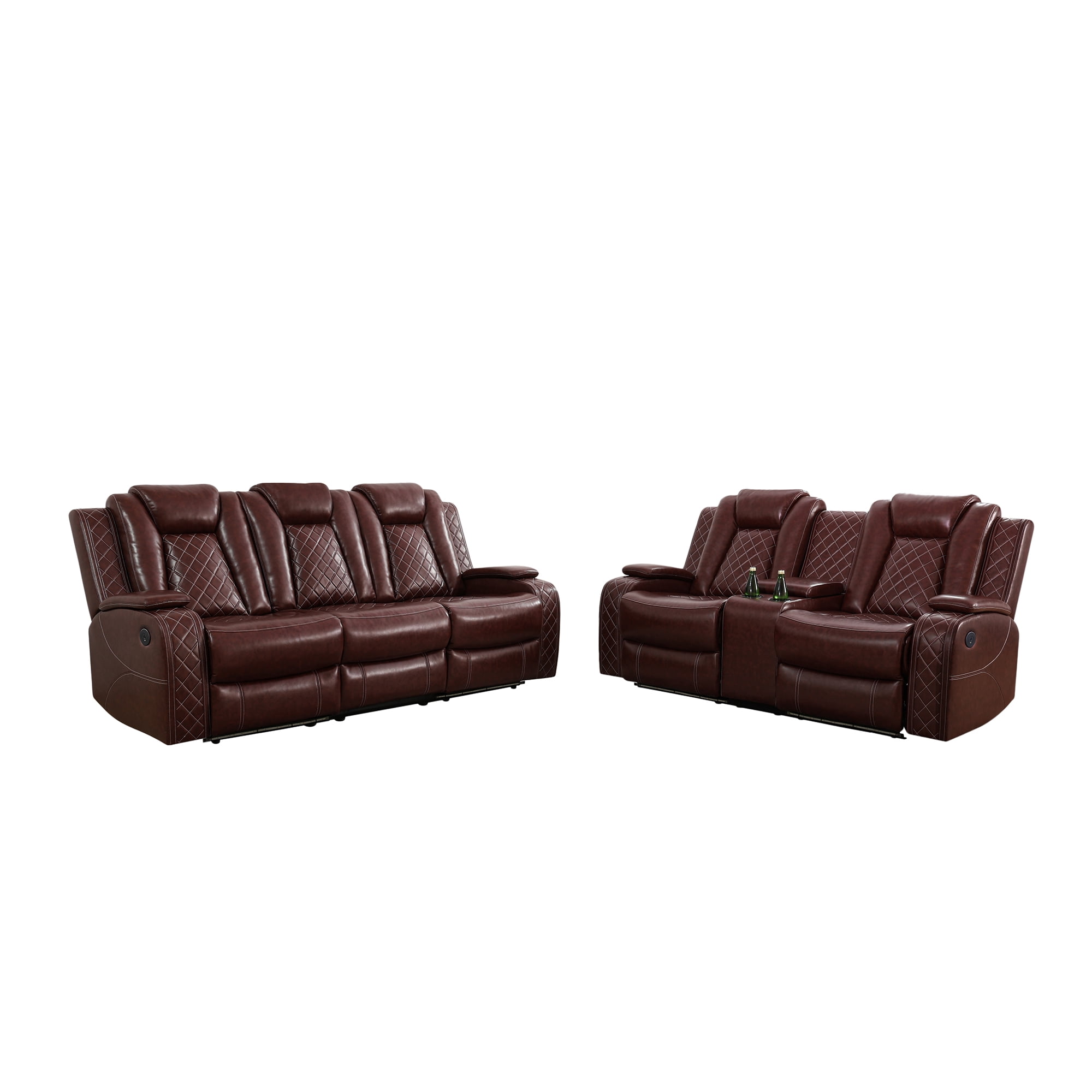 Gewnee Power Recliner Sectional Sofa Set with LED Light,Air Leather Reclining with Cup Holder, Wireless Charge, Storage Console for Living Room