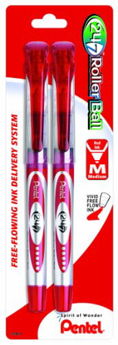 NEW Pentel 24/7 Roller Ball Pen 2-PACK RED INK .7mm Medium Tip Capped BLD97BP2B 