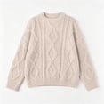 thumbnail image 4 of YHAJDS Women's Cable Knit Sweaters Solid Color Long Sleeve Crew Neck Loose Knit Pullover Top, 4 of 5