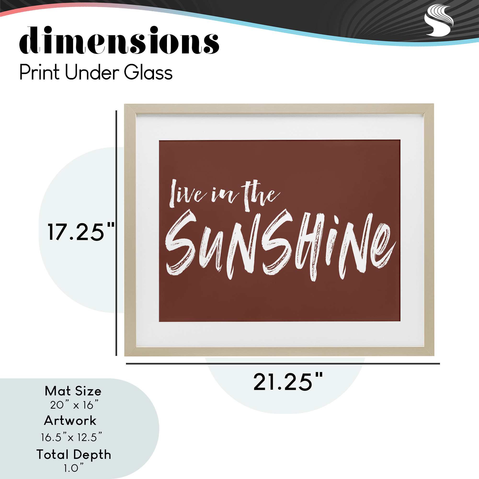 Live In The Sunshine Brown Birch Framed Print Under Glass, design by Lettered and Lined