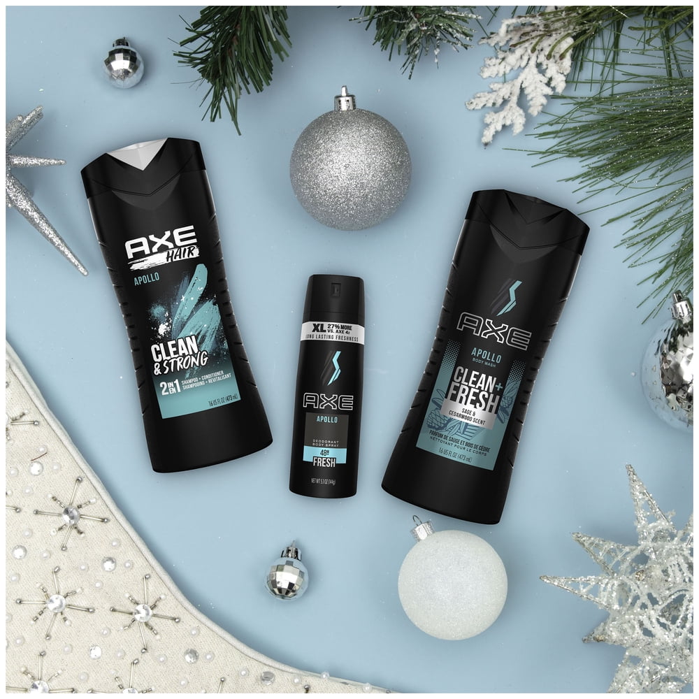 ($12 Value) Axe Apollo Holiday Gift Set (Deo Body Spray, Body Wash, 2-In-1 Shampoo + Conditioner ...