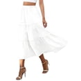 thumbnail image 2 of Women'S Casual Smock Layered Tiered Skirt High Waisted A Line Flowy Long Skirts with Pockets White XL, 2 of 9