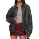 thumbnail image 1 of Abrigo PRETTYGARDEN Bomber Oversize de Cuero Sintético Gris 2XL, 1 of 8