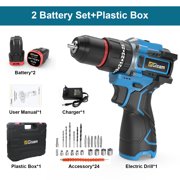10MM 25 3 Torque Brushless Electric Drill Cordless Impact Drill Metal Ratchet Chuck Electric Hand Drill Electric Screwdriver,2 Battery