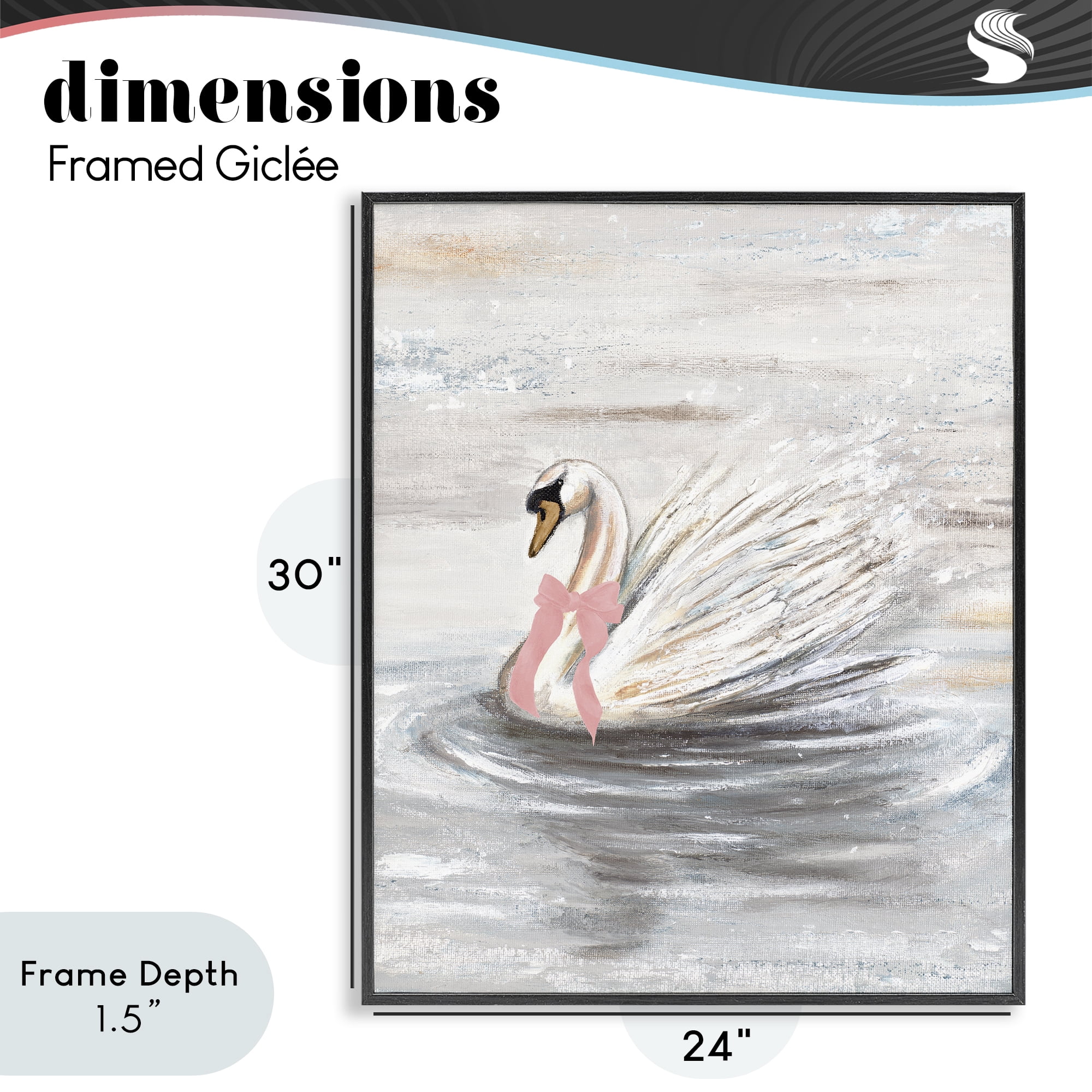 Stupell Industries Swan With Pink Bow & Ripples Black Framed Giclee Art, design by Patricia Pinto