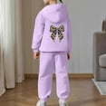 thumbnail image 2 of Girls 2 Piece Outfits Leopard Bow Graphic Print Hoodie Sweatpants Set Sweatshirt High Waist Tracksuit Light Purple 6 Y-7 Y, 2 of 7