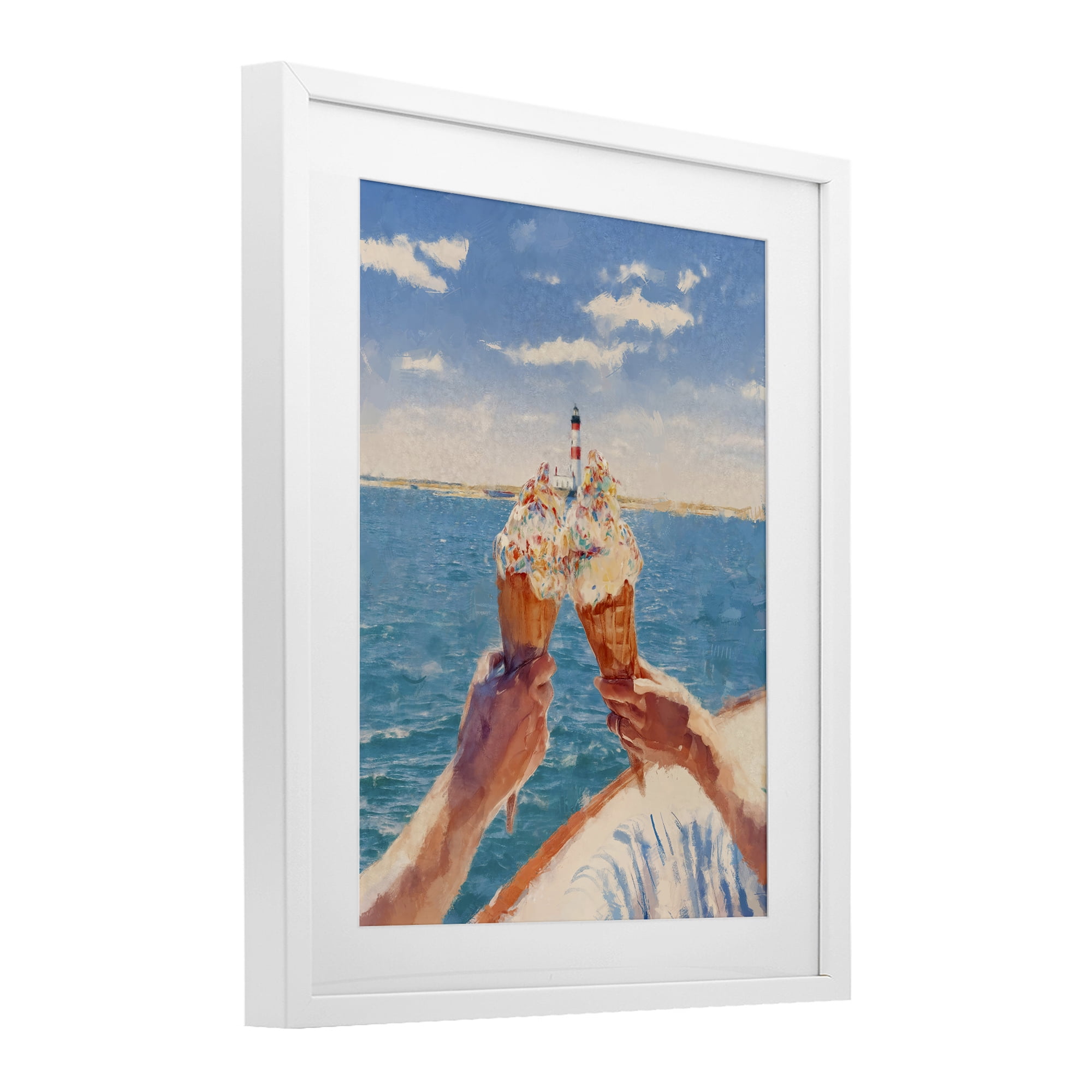 Ice Cream Cheers on Boat White Framed Print Under Glass, design by Ziwei Li