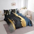 thumbnail image 3 of jejeloiu Abstract Geometric Stripes 7 Pieces Bedding Comforter Set,Black Blue Gold Full Bedding Set For Men Women Reversible, 3 of 8