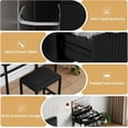 thumbnail image 2 of Ensemble de Coiffeuse Cannelée avec Grand Miroir Éclairé à Commande Tactile et Tabouret, Prise de Courant Intégrée, 3 Tiroirs et 3 Étagères de Rangement, Coiffeuse Moderne pour Chambre, Noir, 2 of 6