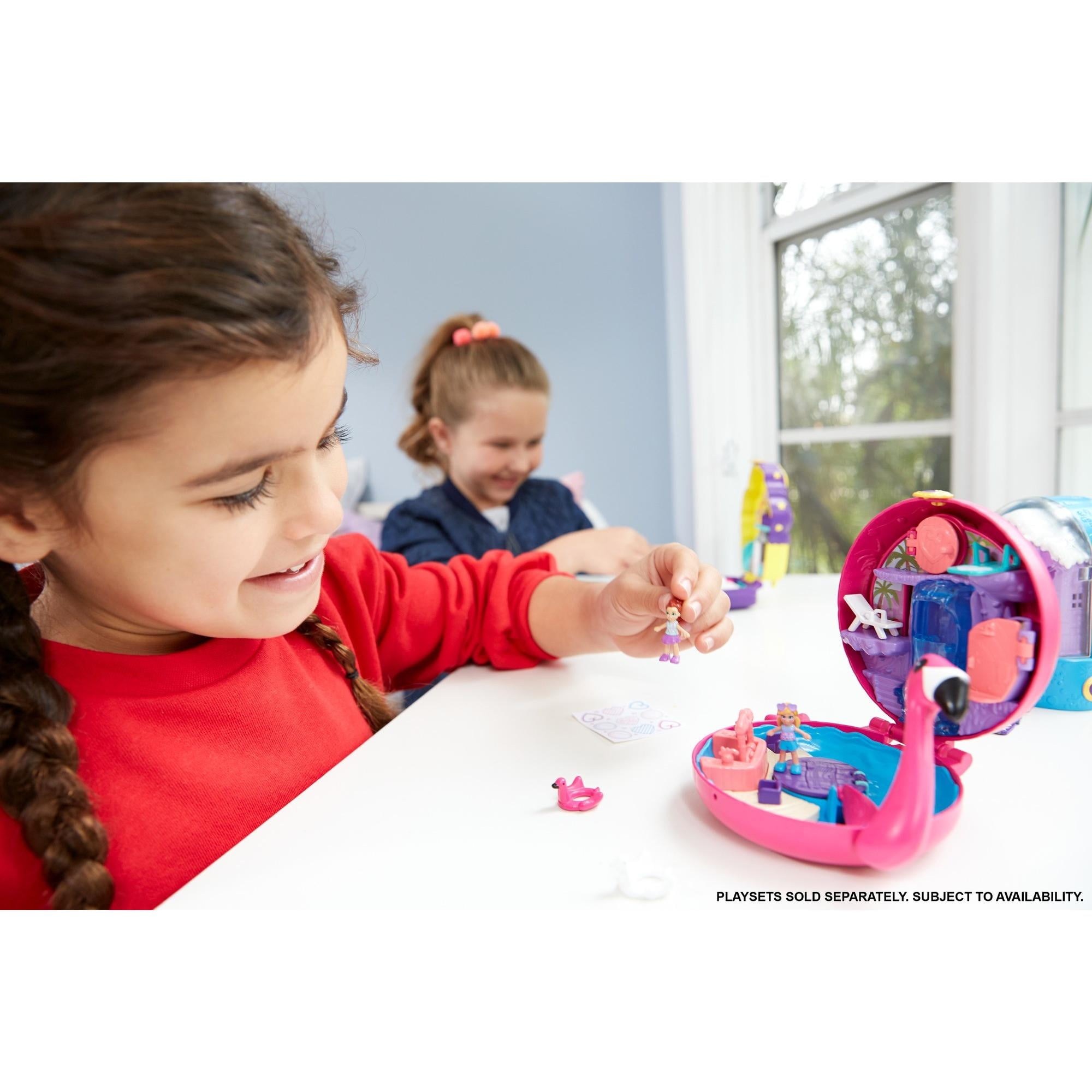 polly pocket pocket world flamingo floatie pool compact with adventure dolls