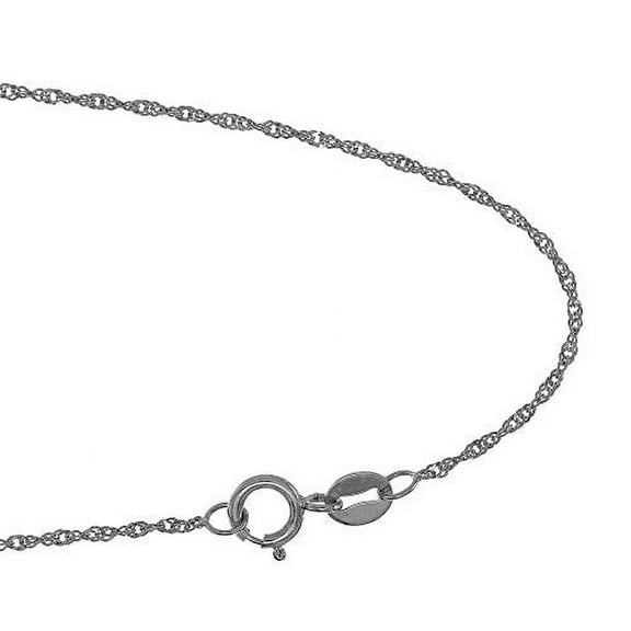 JewelStop 10k Solid White Gold 1.5 mm Singapore Chain Anklet, Spring Ring Clasp-10 Inches