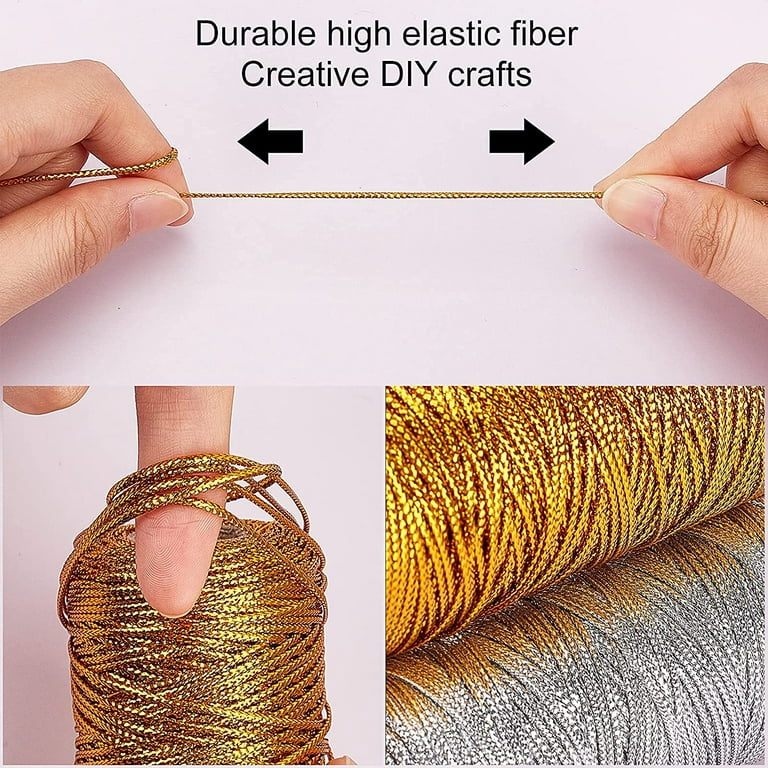 Gold Thread Metallic Tinsel String Cord 1mm Non Stretch Thread for Ornament  Hanging Gift Wrapping Craft Making (Gold+Silver)