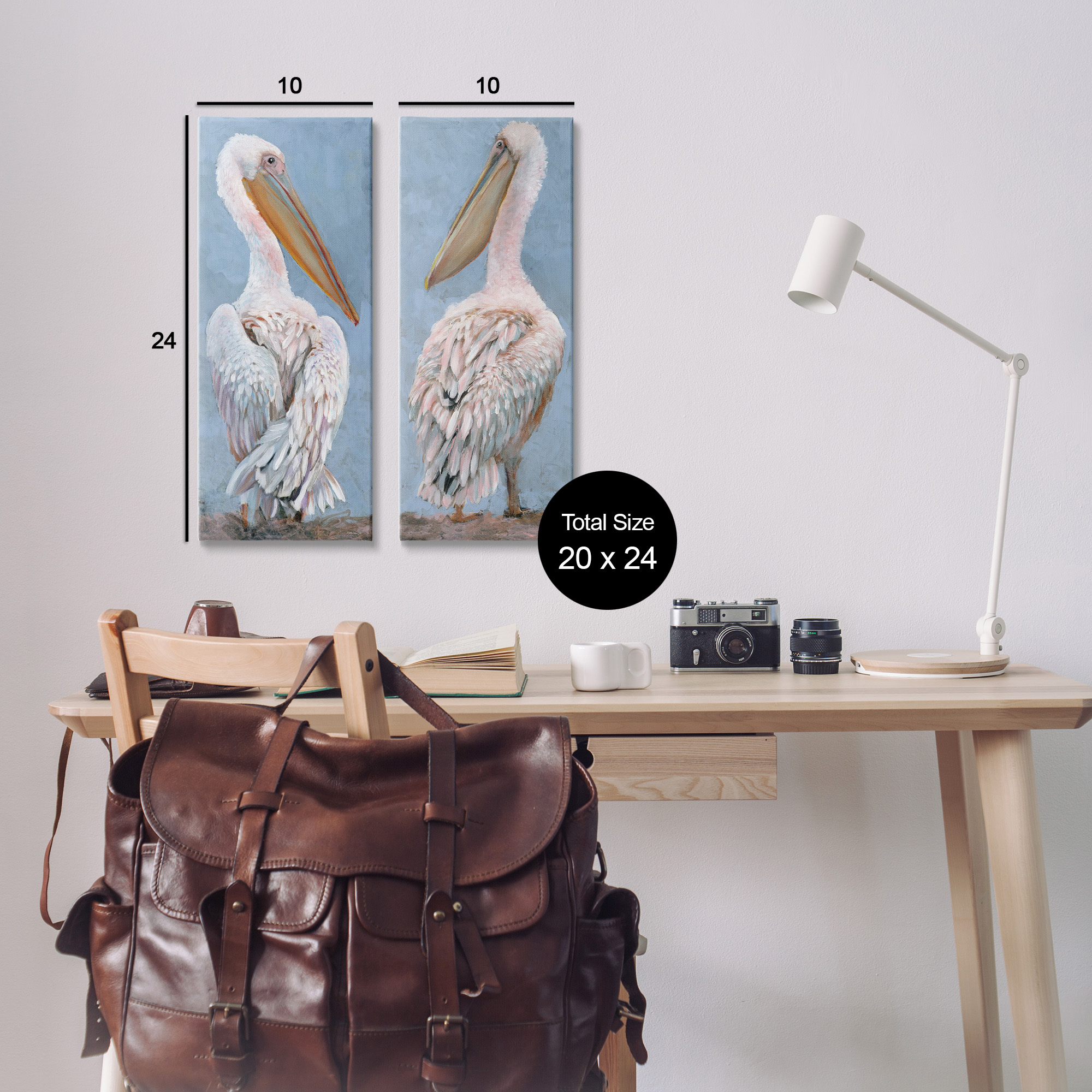 Stupell Industries Classic Pelicans Gazing Animals & Insects Painting Gallery Wrapped Canvas Art Print Wall Art, 10 x 24, Set of 2