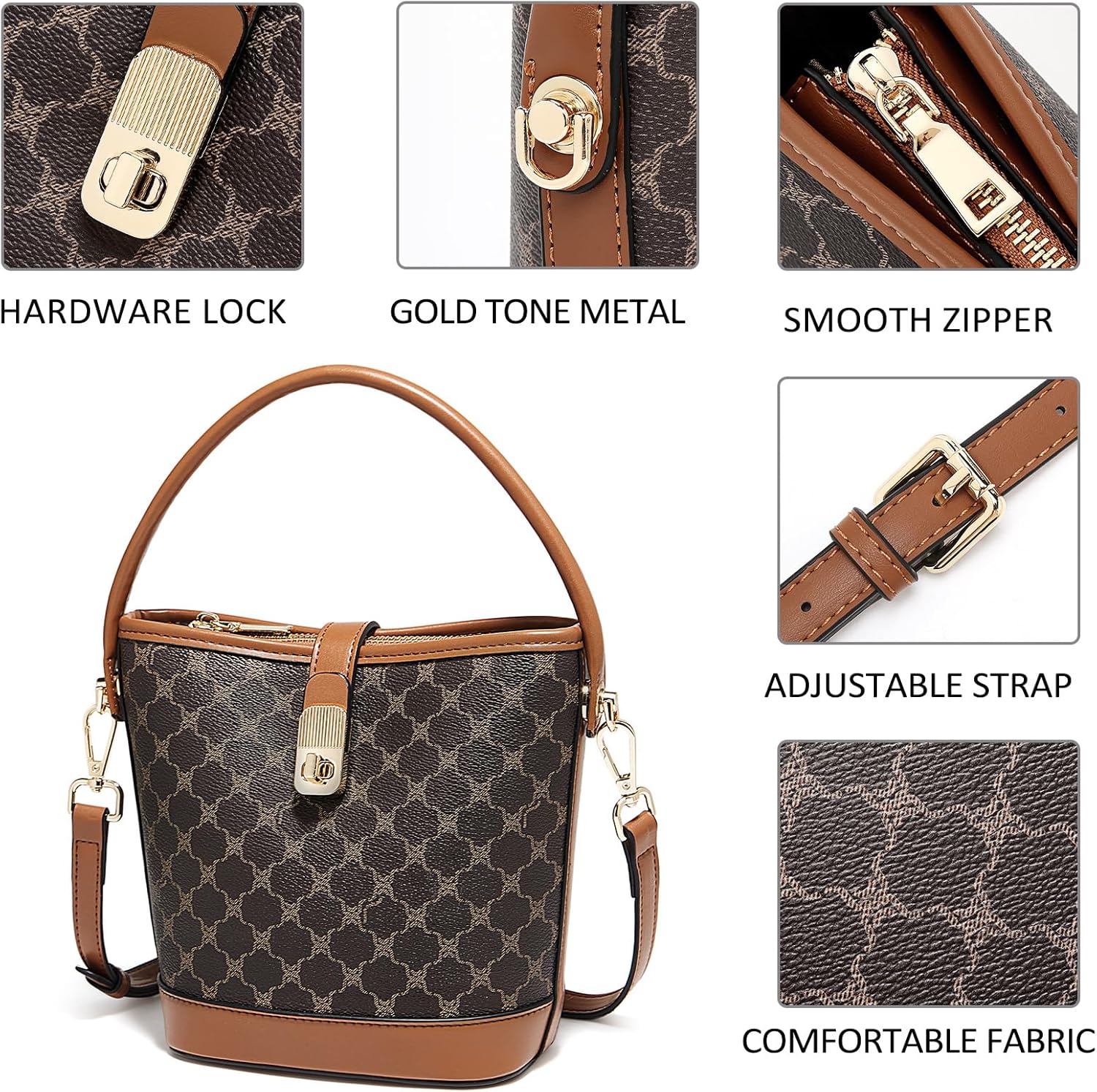 Kwuty Coated Canvas Bucket Crossbody Bags for Women Top-Handle Handbags Small Satchel Purse Trendy Twist Lock