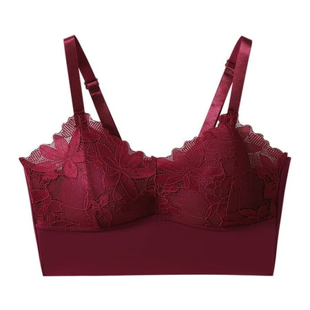

SOOMLON Womens Bras Comfortable Lace Comfortable Breathable Bra No Underwire Bra Fashion Bra Push Up Bras Wine XXXXL