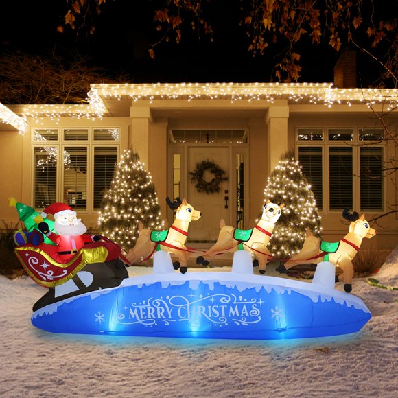 ZPISF 10 FT Santa Sleigh with Reindeer Christmas Inflatables Outdoor Decorations, Christmas Blow Up Yard Decorations for Garden Lawn Xmas Decor (Blue)