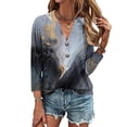 thumbnail image 2 of ibuvkizy Women's 2025 Fashion Button Shirts Summer Loose 3/4 Sleeve Tops Cute Print V-Neck Casual Blouses Button Up Shirts for Women,Sizes S-4XL, 2 of 5