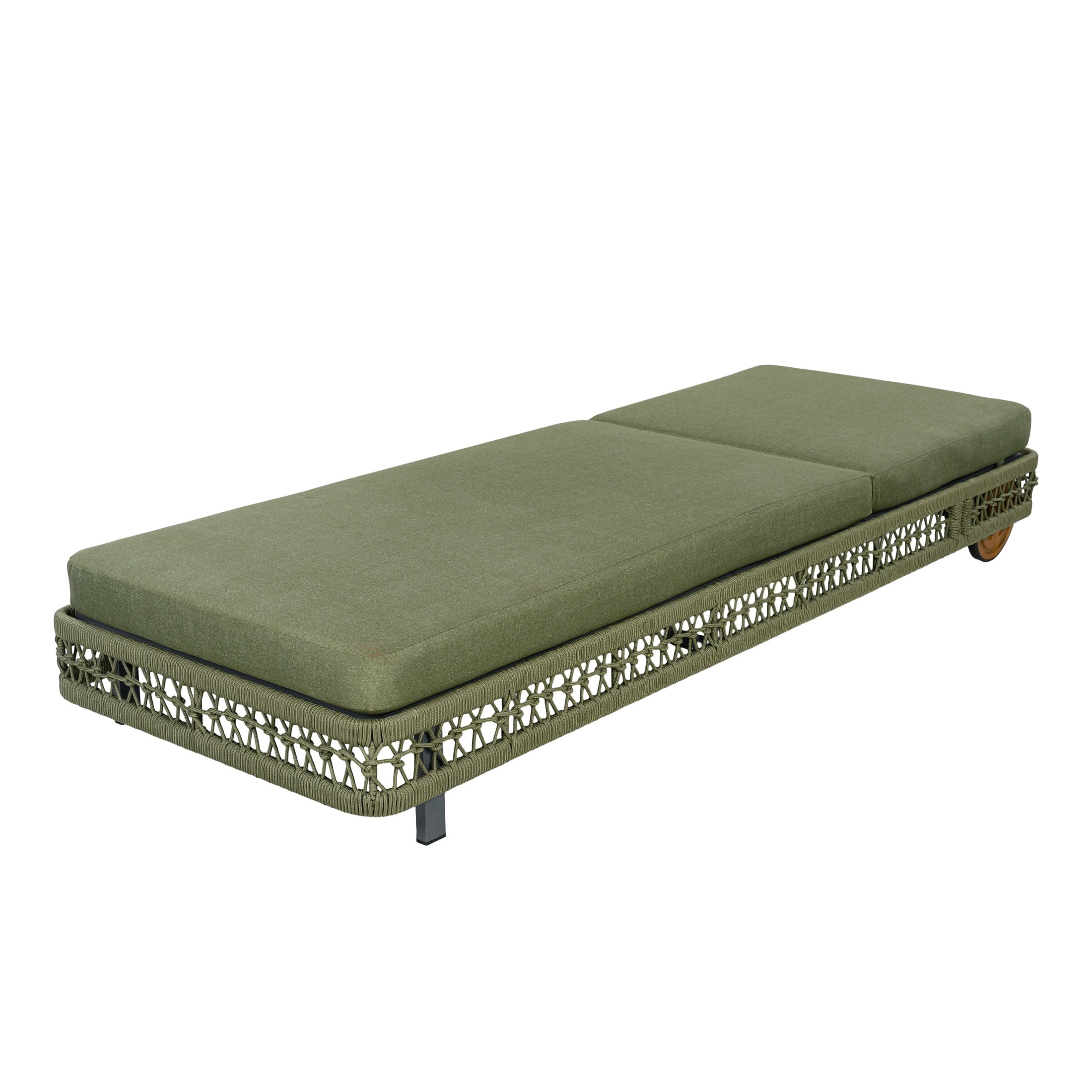 Christopher Knight Home Outdoor Woven Rope Chaise Lounge with Wheels, Adjustable Backrest, Steel Frame, Green
