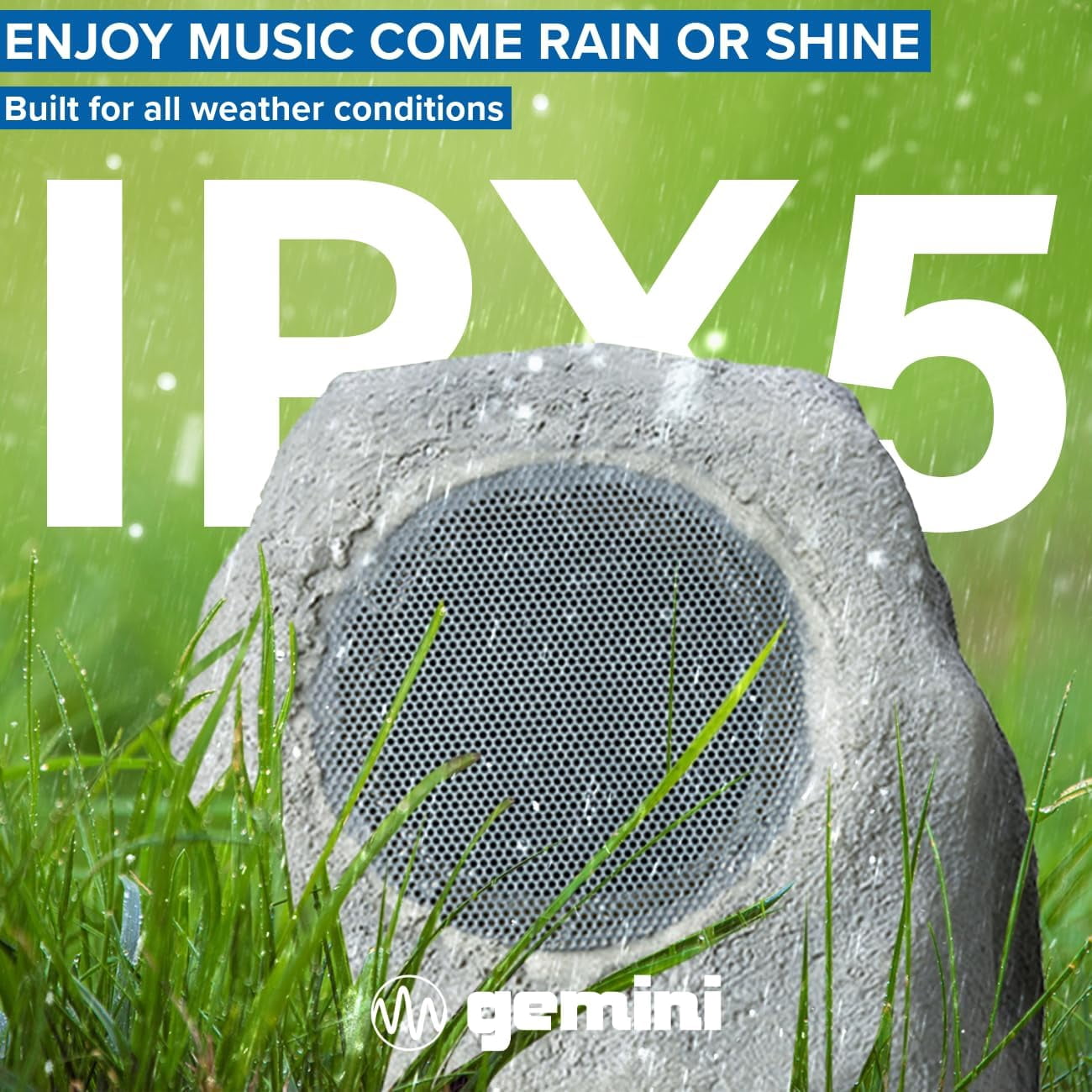 Gemini GHRK-500LTMS Solar Bluetooth TWS 30-Watt-Peak Outdoor Rock Speaker with LED Lighting (2 Pack), GHRK-500LTMS-PR