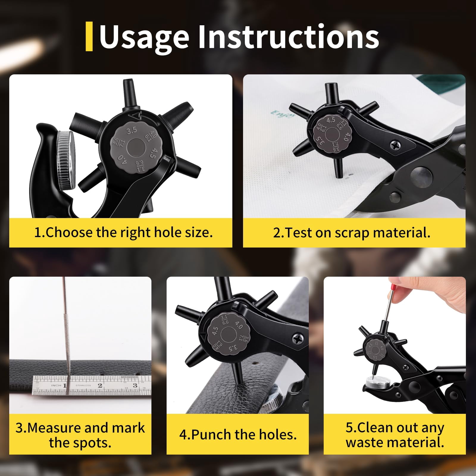 Round & Oval Leather Hole Punch Set  Upgraded Long Handle Revolving Plier Kit For Belts Watch Bands Straps Dog Collars Saddles Shoes Fabric Diy Home Craft Project