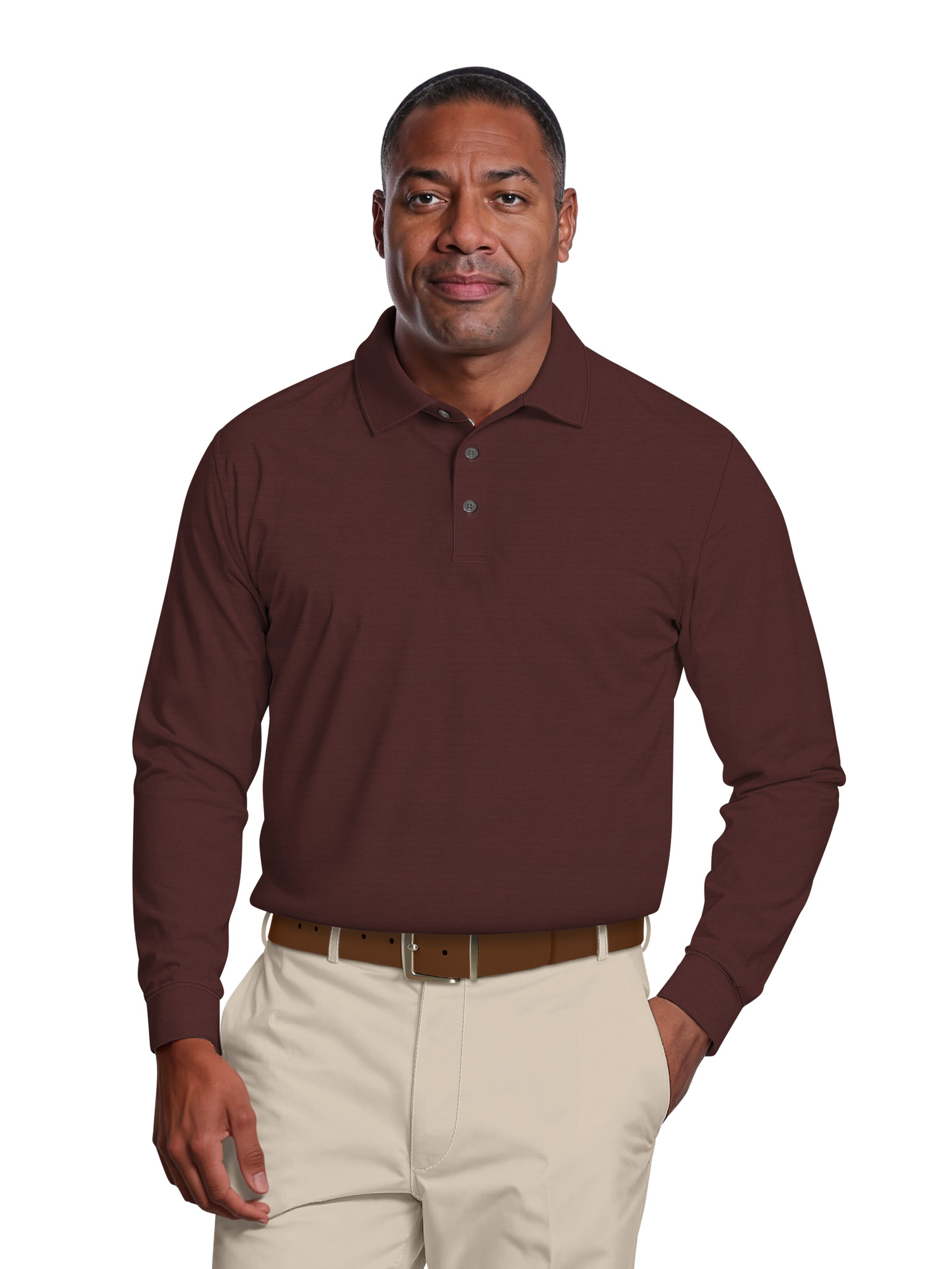 Ben Hogan Men's & Big Men's Performance Long Sleeve Heather Stripe Polo – Moisture Wicking, Easy Care, S-5XL