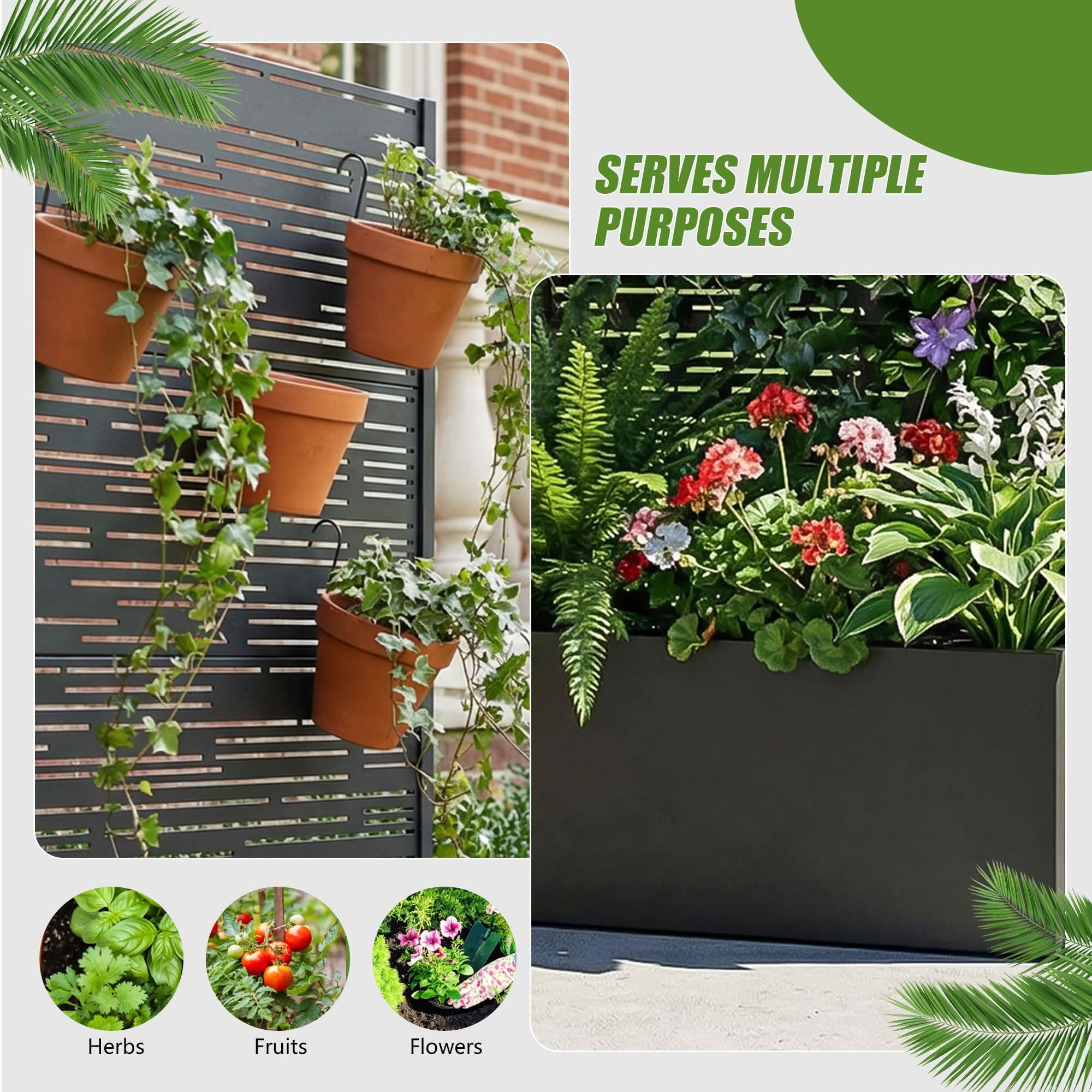 MAYEERTY 59X30" Metal Outdoor Black Privacy Screen with Planter Box for Backyard & Garden, 4 Piece Set