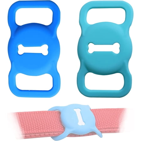 Protective Case for AirTag Dog Collar Holder, Protective AirTag Case for Dog Collar, AirTag Holder Accessories with Screen Protectors with Bone Pattern, 2-Pack(Blue & Green)
