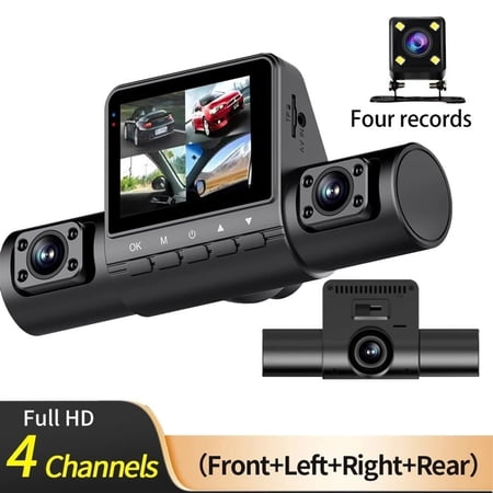 Car Dash Cam, 4 Channel Car Camera 1080P Front Rear Left Right Car Camera, IR Night Vision Dash Cam, Parking Monitor Dash Camera, Loop Recording Dash Cam