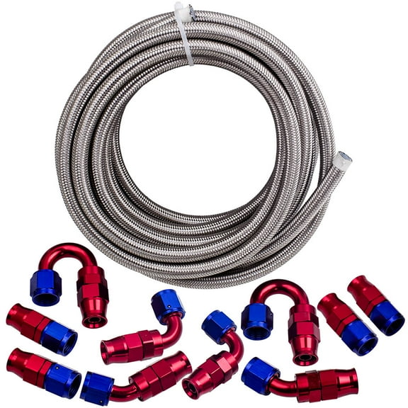Maxpeedingrods -8AN 20FT PTFE And Stainless Steel Braided Fuel Oil Line Hose AN8 Connector