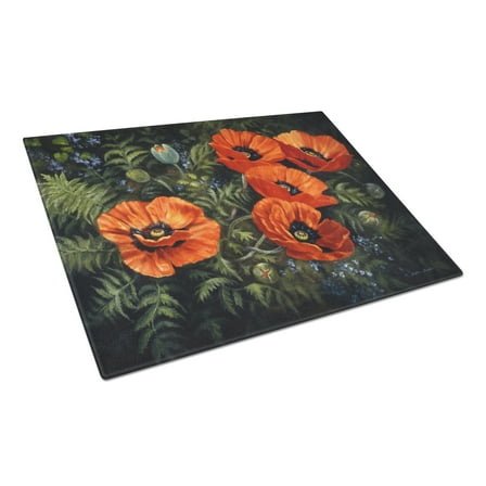 Poppies by Daphne Baxter Glass Cutting Board Large