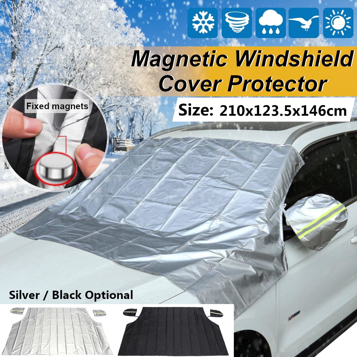 1X Car SUV Magnet Windshield Cover Sun Shield Snow Frost Freeze Protector Black 