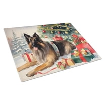 Belgian Tervuren Cozy Christmas Glass Cutting Board Large 12 in x 15 in