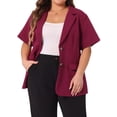 thumbnail image 1 of Blazers de mujer de tallas grandes Agnes Orinda, casuales, de manga corta, con solapa muestrera, chaqueta de traje para el trabajo, 4X burdeos, 1 of 6