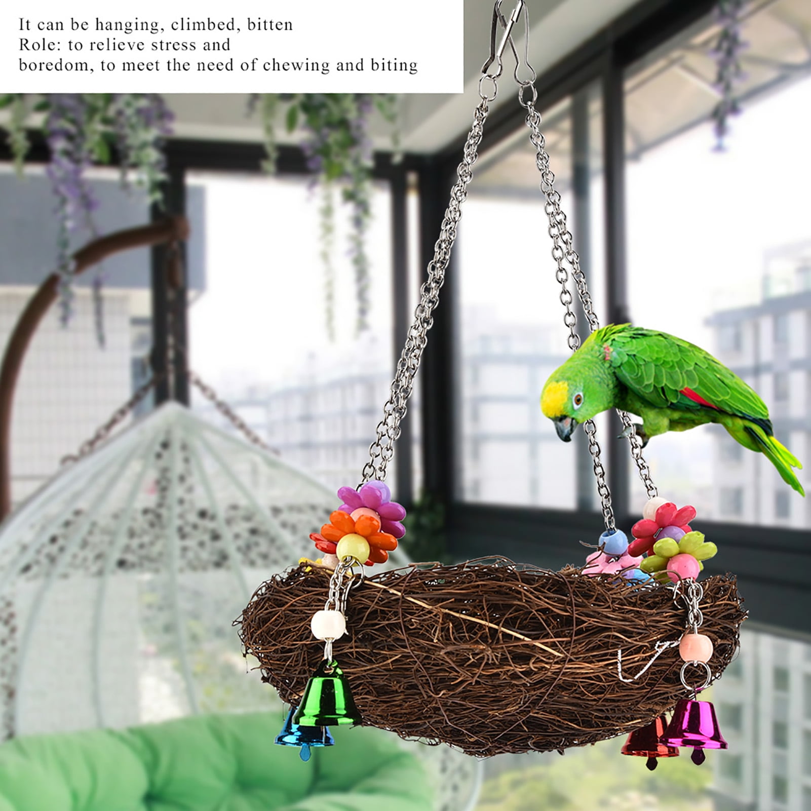 Suodoka Bird Nest Hanging Cage Hut Tent Bed Straw Woven Parrot Toy, 8.27 inches / 21 cm