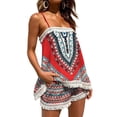 thumbnail image 2 of KOMOO Womem Boho 2 Piece Shorts Set Summer Vintage Printing Loose Sleeveless Tassel Tops Pocket Elastic Shorts Holiday Ethnic Beach Outfits, 2 of 3