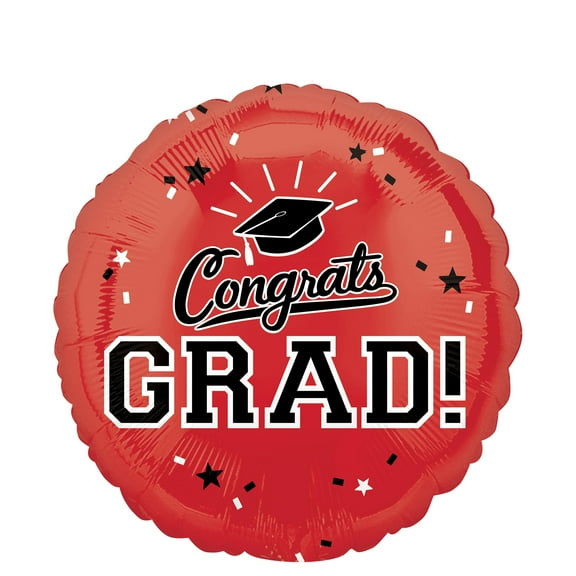 Anagram Congrats Grad School Color Pride Graduation Foil Red 18" Round Foil Balloon