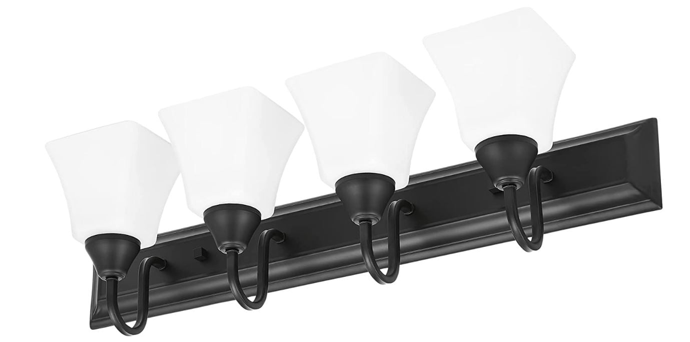 Luminance Square Lexington Vanity Light Wall Sconce | Black and White Bathroom Decor Fixture for Over Sink and Above Mirror | Mount as Uplighting or Bath Downlight, Damp Rated, 4-Light F3684-31