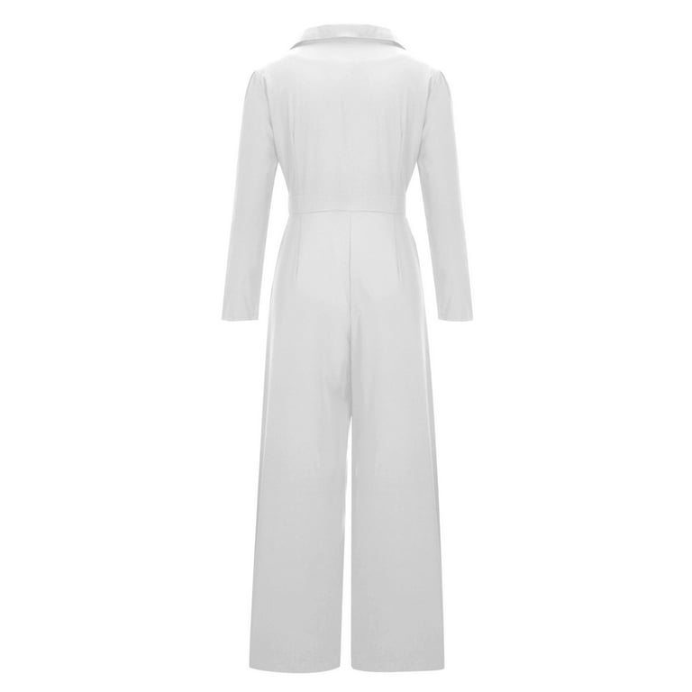 Formal Jumpsuits for Women Wrap V Neck Long Sleeve Business Rompers High  Waisted Wide Leg Solid Overalls with Pockets 
