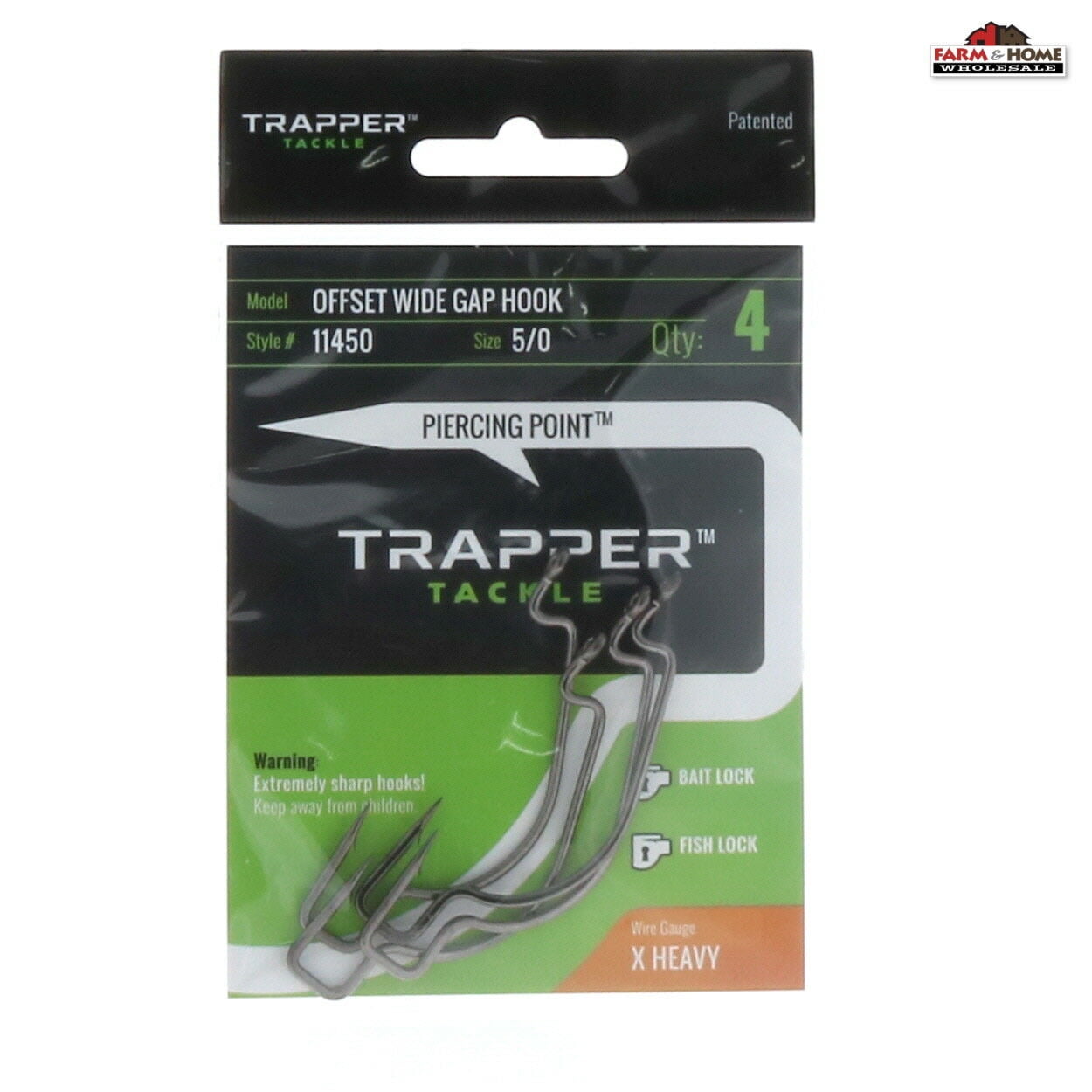 Trapper Tackle  Offset Wide Gap Hook CHOOSE Size  Heavy Wire 4 per packk