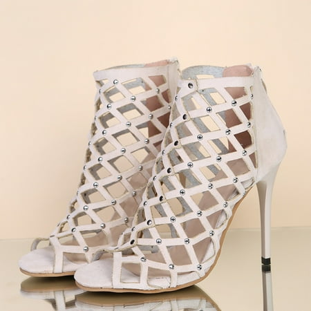 

Cathalem High Heels Boots for Women Real Peeptoe Hollowedout High Breathable Women s Thigh High Boots for Women Chunky Heel Khaki 7