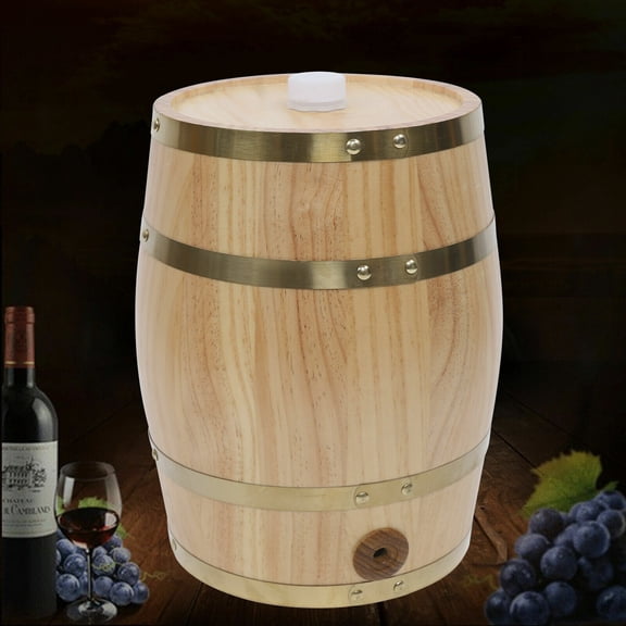 10L Pine Barrel Cask Wooden Storage Wine Brandy Whiskey Beer Dispenser Keg 26*33cm for Homes, Hotels, Bars