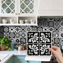 24Pcs Tile Sticker Peel and Stick Backsplash 5.9" x 5.9" Black and Gray White Wall Stickers Waterproof Self Adhesive Vinyl DIY Decor Decals