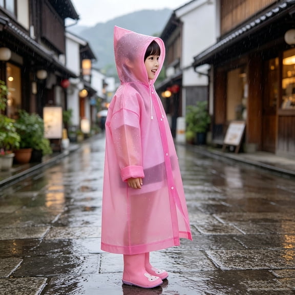 Kids Rain Poncho, Reusable Waterproof Hooded Rain Cape for Children with Adjustable Drawstring, Portable Tear-Resistant EVA Rain Gear for Outdoor Play, School, Hiking, and Camping