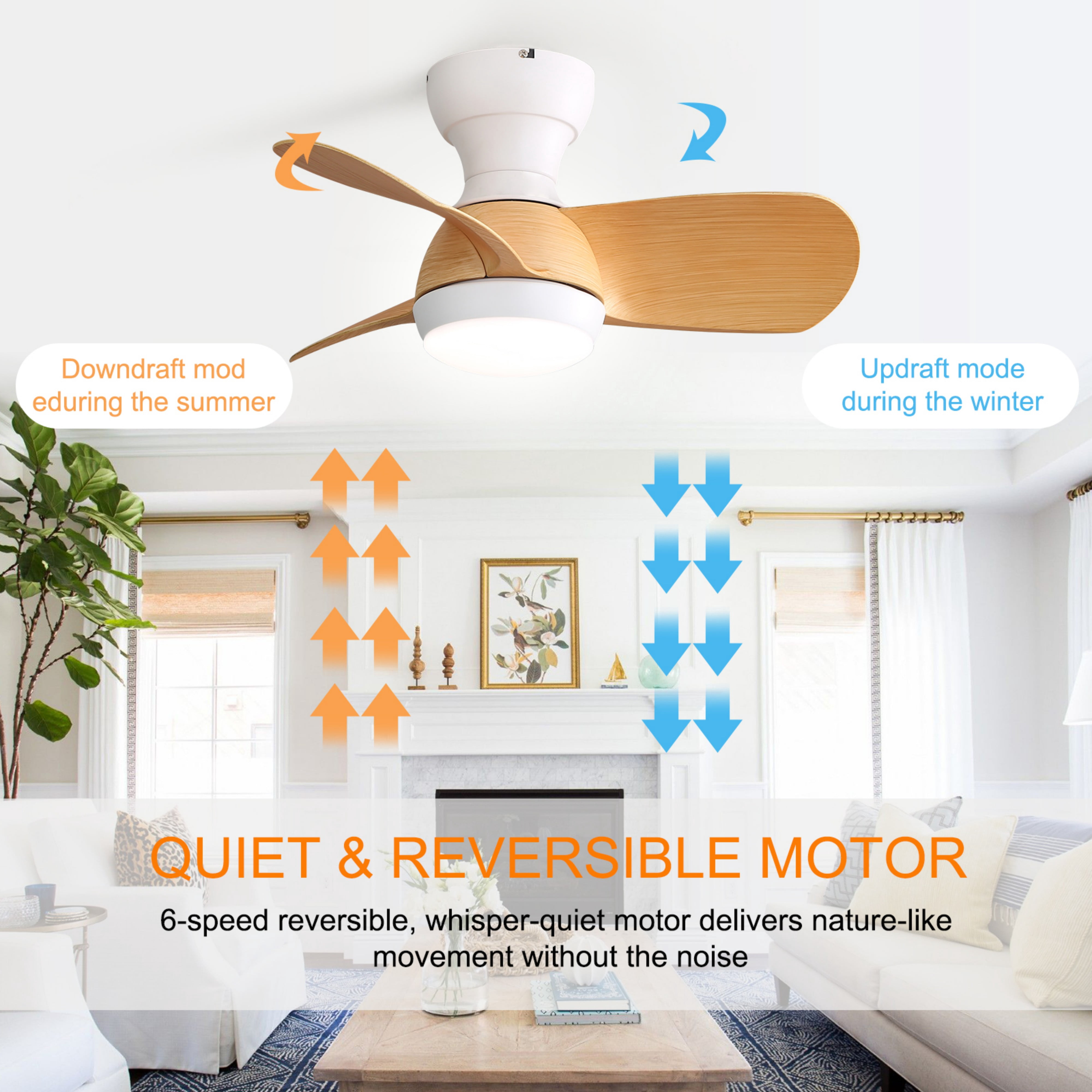 Sofucor Quiet 23 Inch Ceiling Fan with LED Light for Children's Rooms Dining Room Patio