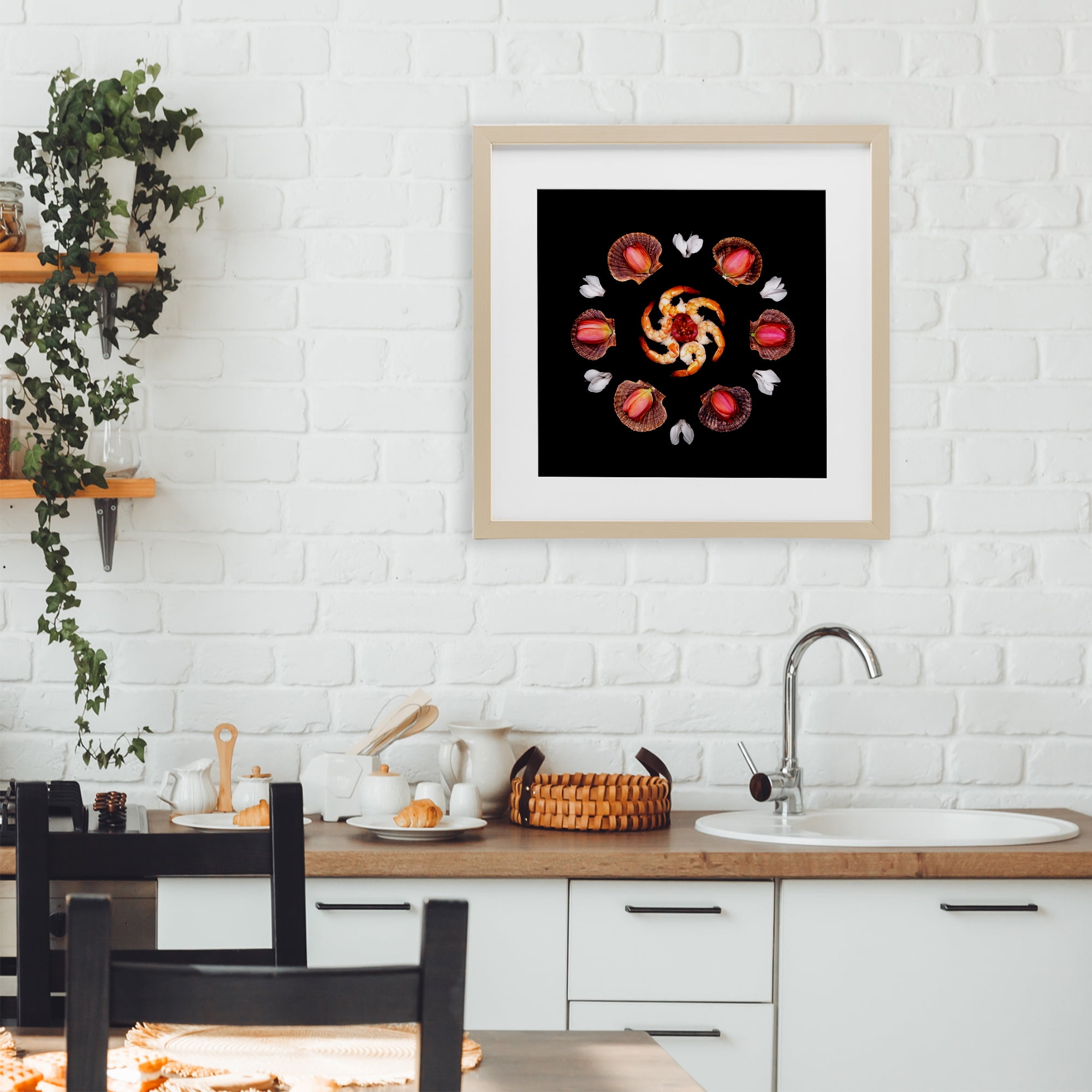 Stupell Industries Seashells & Tulips Symmetry Birch Framed Print Under Glass, design by Beth Adoette