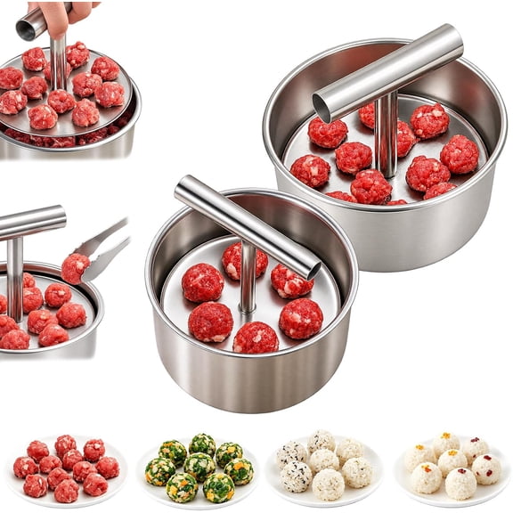 2027 Upgrade Manual Meatball Maker Tool, Stainless Steel 6 Holes Meat Baller Mold, Quick Easy Push Press Meatball Making Tool For Uniform Meatballs, Kitchen Home Cooking Gadget