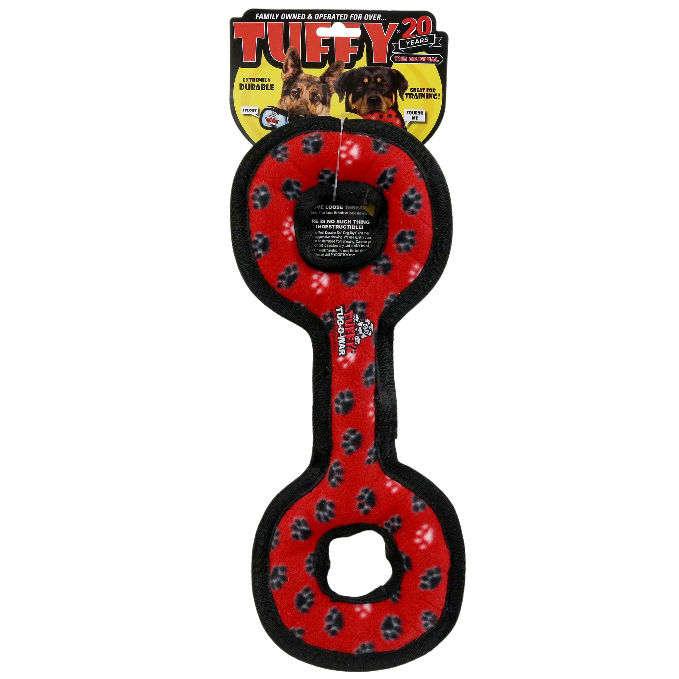 TUFFY® Medium Tug-O-War Red Paw, Durable Plush Squeaky Dog Toy
