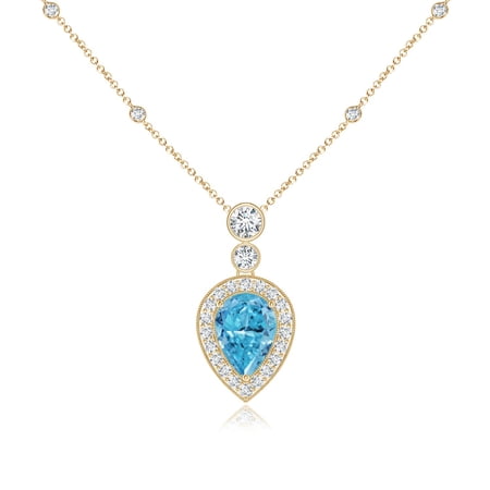 ANGARA Inverted Pear Lab Grown Blue Diamond Necklace for Women in 14K Yellow Gold (Size-7x5mm| Clarity-VS) | April Birthstone, Anniversary, Jewelry Gift for Women | Lab-Grown Blue Diamond Necklace