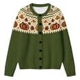 thumbnail image 2 of Huowey Women Halloween Cardigan Sweaters Pumpkin Pattern Knit Button Up Cardigans Long Sleeve Crew Neck Stylish Festival Coats,Army Green,XXXL, 2 of 4